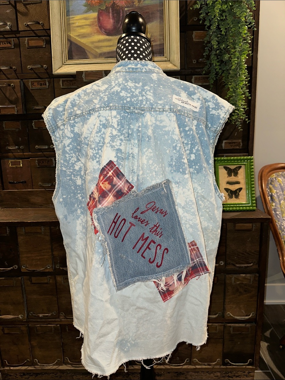 Katieries Denim Vest with 'Hot Mess' Patch